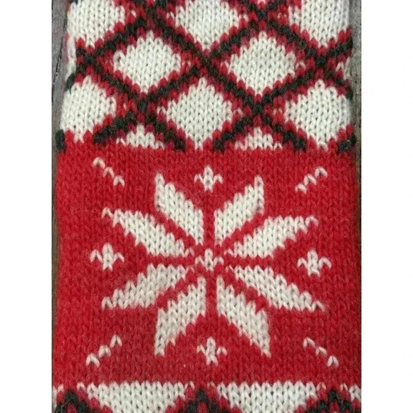 Vintage 80s Knit Set Of (2) Christmas Stocking Red Green Snowflake - Picture 2 of 10